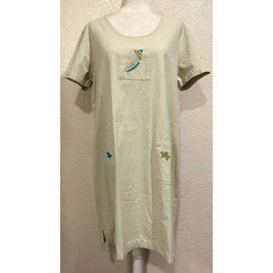 Excitation Vintage 90s Mint Green Cotton Embroidered Shirt Dress